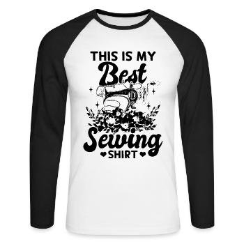 C’est ma meilleure chemise de couture Funny Sewing - T-shirt baseball manches longues Homme - blanc/noir - Devant - Nik (191cm)