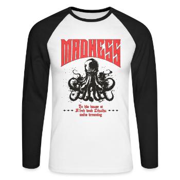 Madness - Cthulhu Kult Lovecraft Necronomicon - Unisex Baseballshirt langarm - Weiß/Schwarz - Vorne - Nik (191cm)