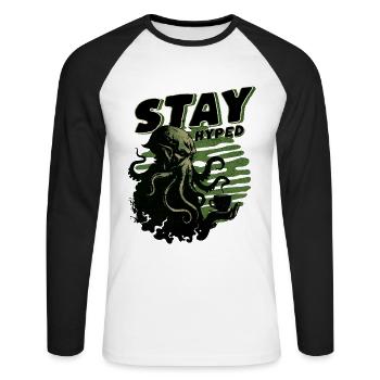 Stay Hyped - Cthulhu Kult Lovecraft Necronomicon - Unisex Baseballshirt langarm - Weiß/Schwarz - Vorne - Nik (191cm)