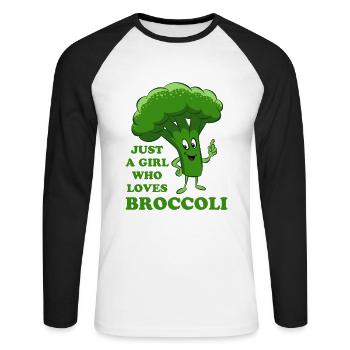 Juste une fille qui aime les légumes brocolis, végétarienne - T-shirt baseball manches longues Homme - blanc/noir - Devant - Nik (191cm)