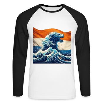 Dutch Pride Lion néerlandais né de l’eau - T-shirt baseball manches longues Homme - blanc/noir - Devant - Nik (191cm)