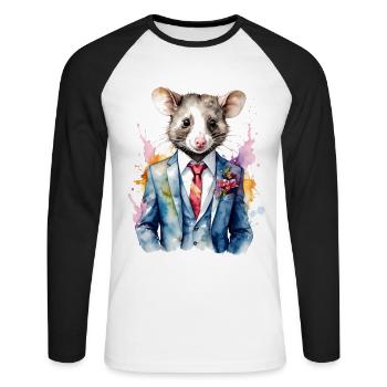 Costume Opossum Imprimé Coloré Animal Design - T-shirt baseball manches longues Homme - blanc/noir - Devant - Nik (191cm)