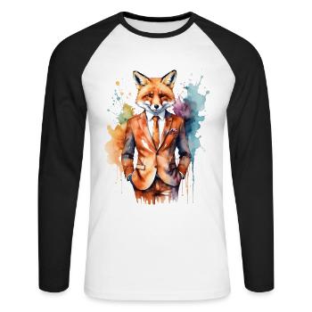 Fuchs Anzug Bunt Tier Design Print - Unisex Baseballshirt langarm - Weiß/Schwarz - Vorne - Nik (191cm)