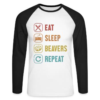 Eat Sleep Beavers Repeat Eurasian Castor - Unisex Long Sleeve Baseball T-Shirt - white/black - Front - Nik (191cm)