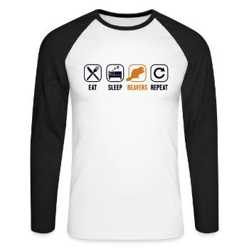 Eat Sleep Beavers Repeat Castor Canadensis - Unisex Long Sleeve Baseball T-Shirt - white/black - Front - Nik (191cm)