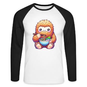 Kawaii Bigfoot Noodle Bowl Amant de Ramen - T-shirt baseball manches longues Homme - blanc/noir - Devant - Nik (191cm)