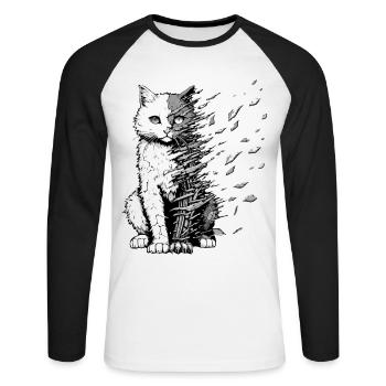 Eine traurige, zerbrechliche Katze. Animiertes Tier. - Unisex Baseballshirt langarm - Weiß/Schwarz - Vorne - Nik (191cm)