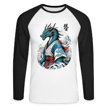 Dragon Samouraï Vintage Ukiyo-e Style - T-shirt baseball manches longues Homme - blanc/noir - Devant - Nik (191cm)