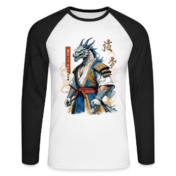 Dragon Samouraï Vintage Ukiyo-e Style - T-shirt baseball manches longues Homme - blanc/noir - Devant - Nik (191cm)