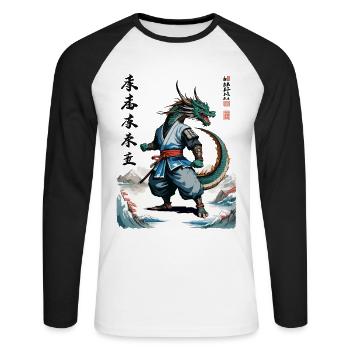 Dragon Samouraï Vintage Ukiyo-e Style Japon Art - T-shirt baseball manches longues Homme - blanc/noir - Devant - Nik (191cm)
