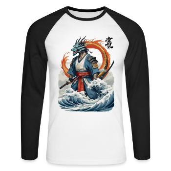 Dragon Samurai & Vintage Ukiyo-e Style Artwork - Unisex Long Sleeve Baseball T-Shirt - white/black - Front - Nik (191cm)