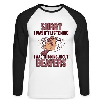 Was Thinking About Beavers Eurasian Castor - Unisex Long Sleeve Baseball T-Shirt - white/black - Front - Nik (191cm)