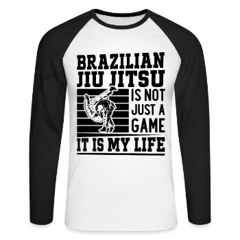 Le Jiu Jitsu Brésilien n’est pas seulement un jeu, c’est mon li - T-shirt baseball manches longues Homme - blanc/noir - Devant - Nik (191cm)