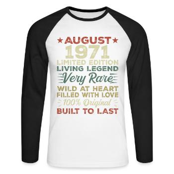Août 1971 - Idée cadeau pour Août 1971 - 1971 - T-shirt baseball manches longues Homme - blanc/noir - Devant - Nik (191cm)