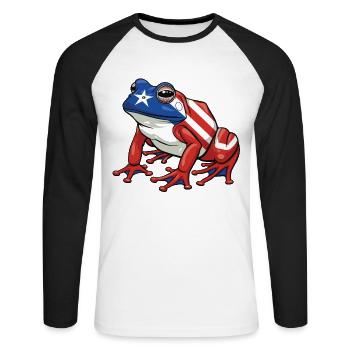 Grenouille Coqui Symbole Taino Boricua Puerto - T-shirt baseball manches longues Homme - blanc/noir - Devant - Nik (191cm)