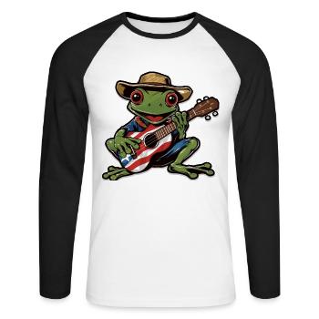 Grenouille Coqui Symbole Taino Boricua Puerto - T-shirt baseball manches longues Homme - blanc/noir - Devant - Nik (191cm)