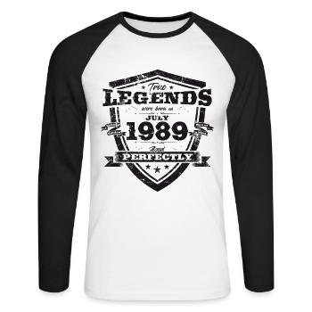 35ème Anniversaire Original 1989 Millésime 1989 - T-shirt baseball manches longues Homme - blanc/noir - Devant - Nik (191cm)