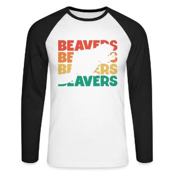 Beavers Retro Text Castor Canadensis North - Unisex Long Sleeve Baseball T-Shirt - white/black - Front - Nik (191cm)