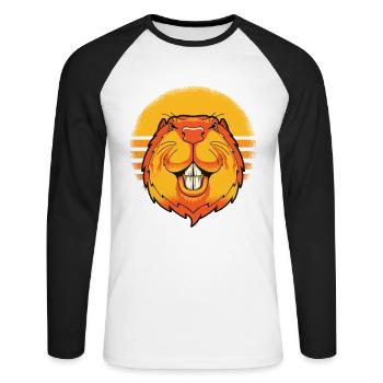 Retro North American Eurasian Castor Canadensis - Unisex Long Sleeve Baseball T-Shirt - white/black - Front - Nik (191cm)