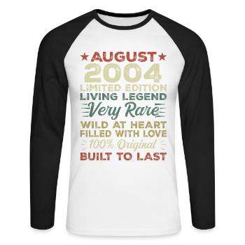 Août 2004 - Idée cadeau pour Août 2004 - 2004 - T-shirt baseball manches longues Homme - blanc/noir - Devant - Nik (191cm)
