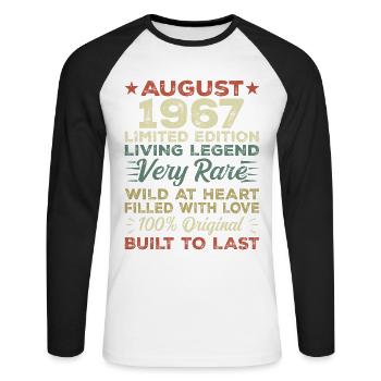 August 1967 - Gift idea for August 1967 - 1967 - Unisex Long Sleeve Baseball T-Shirt - white/black - Front - Nik (191cm)