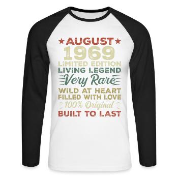 Août 1969 - Idée cadeau pour Août 1969 - 1969 - T-shirt baseball manches longues Homme - blanc/noir - Devant - Nik (191cm)