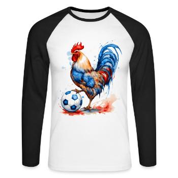 Rooster Football Colorful France Animal Design Print - Unisex Long Sleeve Baseball T-Shirt - white/black - Front - Nik (191cm)