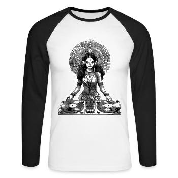 Chemise Goa Beats : soleil, plage et bonnes vibrations - T-shirt baseball manches longues Homme - blanc/noir - Devant - Nik (191cm)