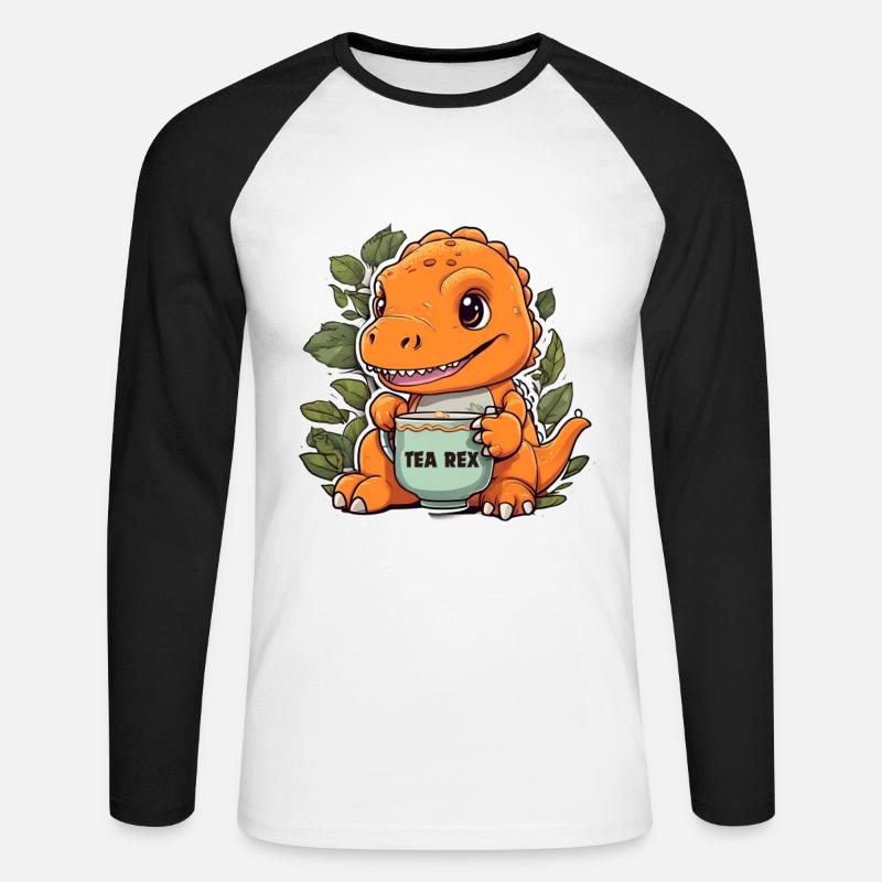TEA REX - Unisex Baseballshirt langarm - Weiß/Schwarz