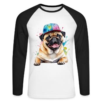 Carlin Snapback Cap Chien Coloré Drôle Design Imprimer - T-shirt baseball manches longues Homme - blanc/noir - Devant - Nik (191cm)