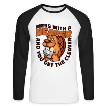 Mess With A Beaver And Get The Cleaver Eurasian - Unisex Long Sleeve Baseball T-Shirt - white/black - Front - Nik (191cm)