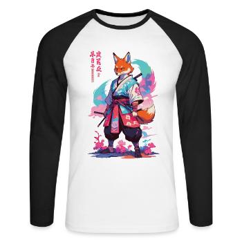 Kitsune Samurai Fox Aesthetic Vaporwave Style - Unisex Long Sleeve Baseball T-Shirt - white/black - Front - Nik (191cm)