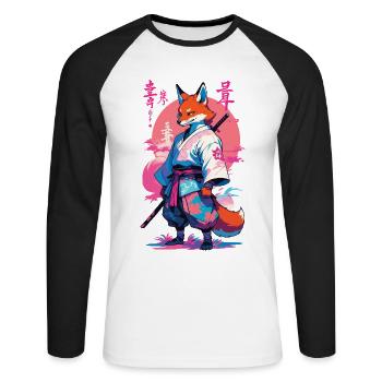Kitsune Samurai Fox Aesthetic Vaporwave Style - Unisex Long Sleeve Baseball T-Shirt - white/black - Front - Nik (191cm)