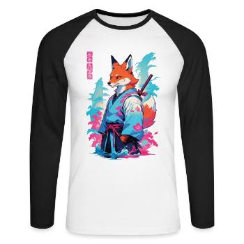 Kitsune Samurai Fox Aesthetic Vaporwave Style - Unisex Long Sleeve Baseball T-Shirt - white/black - Front - Nik (191cm)