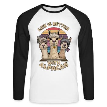 Das Leben ist besser mit Alpakas, süße Alpaka-Kunst, - Unisex Baseballshirt langarm - Weiß/Schwarz - Vorne - Nik (191cm)
