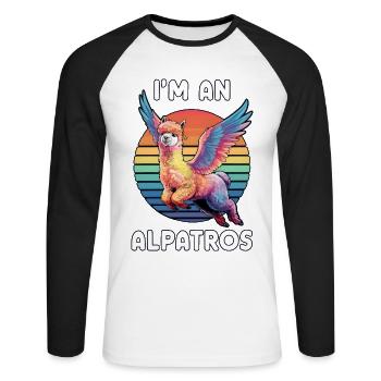I'm an Alpatros, Funny Winged Alpaca, Colorful - Unisex Long Sleeve Baseball T-Shirt - white/black - Front - Nik (191cm)