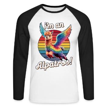 I'm an Alpatros, Winged Funny Alpaca, Colorful - Unisex Long Sleeve Baseball T-Shirt - white/black - Front - Nik (191cm)