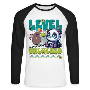 6e anniversaire Niveau Débloqué Gaming Panda - T-shirt baseball manches longues Homme - blanc/noir - Devant - Nik (191cm)