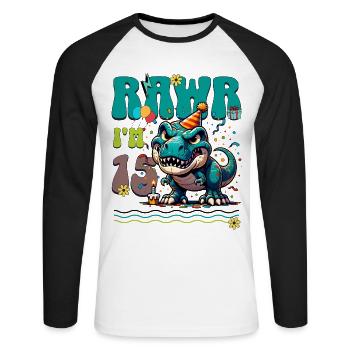 15e anniversaire Rawr T Rex dinosaure - T-shirt baseball manches longues Homme - blanc/noir - Devant - Nik (191cm)