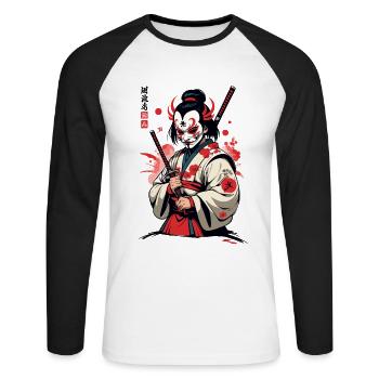 Oni Demons Mask Samurai Japanese Demon Culture - Unisex Long Sleeve Baseball T-Shirt - white/black - Front - Nik (191cm)