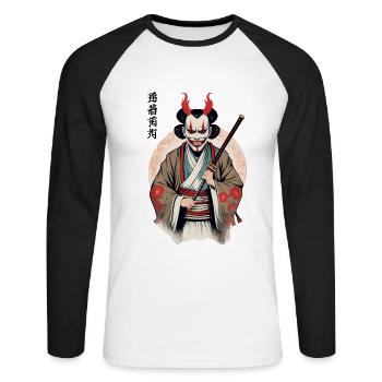 Oni Démon Masque Samouraï Japon Culture Esthétique - T-shirt baseball manches longues Homme - blanc/noir - Devant - Nik (191cm)