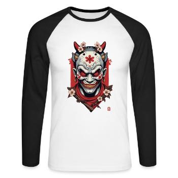 Oni Demon Mask Samurai Japanese Spirit - Unisex Long Sleeve Baseball T-Shirt - white/black - Front - Nik (191cm)