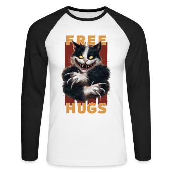 Lustige Umarmungen gratis Fierce Cat Humor Horror - Unisex Baseballshirt langarm - Weiß/Schwarz - Vorne - Nik (191cm)