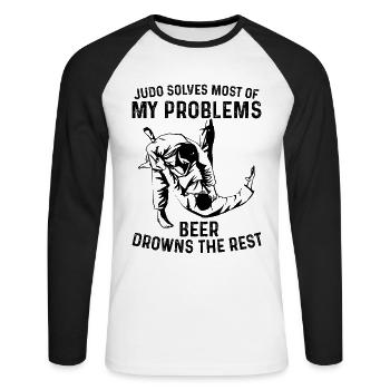 Judo solves most of my problems beer drowns the re - Unisex Long Sleeve Baseball T-Shirt - white/black - Front - Nik (191cm)