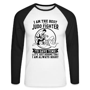 Funny Judo Fighter - I am the best Judo Fighter - Unisex Long Sleeve Baseball T-Shirt - white/black - Front - Nik (191cm)