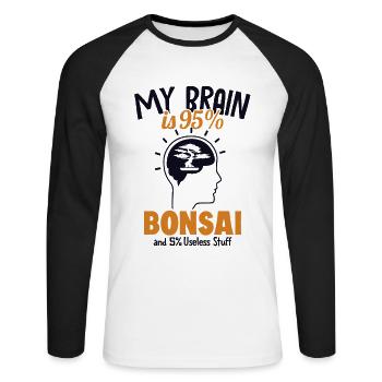 Mon cerveau est composé à 95 % de bonsaï Penjing - T-shirt baseball manches longues Homme - blanc/noir - Devant - Nik (191cm)