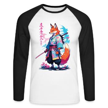 Kitsune Samurai Fox Aesthetic Vaporwave Style - Unisex Long Sleeve Baseball T-Shirt - white/black - Front - Nik (191cm)