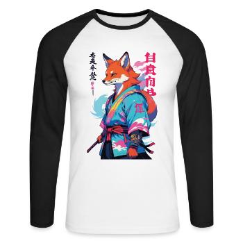 Kitsune Samurai Fox Aesthetic Vaporwave Style - Unisex Long Sleeve Baseball T-Shirt - white/black - Front - Nik (191cm)