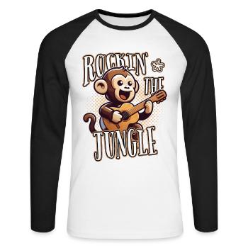 Rockin The Jungle Funny Monkey Plays Guitar - Unisex Long Sleeve Baseball T-Shirt - white/black - Front - Nik (191cm)