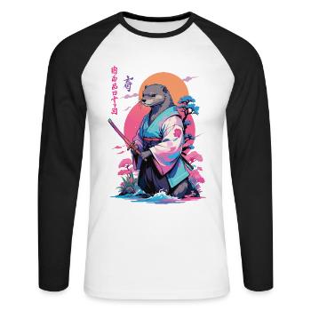 Samurai Otter Aesthetic Vaporwave Stil - Unisex Baseballshirt langarm - Weiß/Schwarz - Vorne - Nik (191cm)